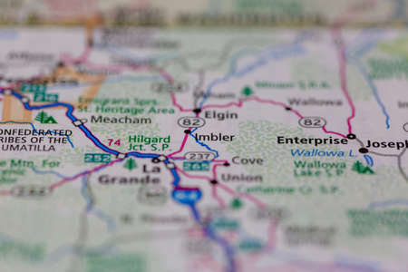 06-28-2021 Portsmouth, Hampshire, UK, Imbler Oregon USA shown on a Geography map or road mapのeditorial素材