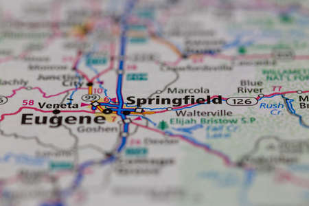 06-28-2021 Portsmouth, Hampshire, UK, Springfield Oregon USA shown on a Geography map or road mapのeditorial素材