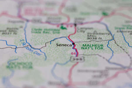 06-28-2021 Portsmouth, Hampshire, UK, Seneca Oregon USA shown on a Geography map or road mapのeditorial素材