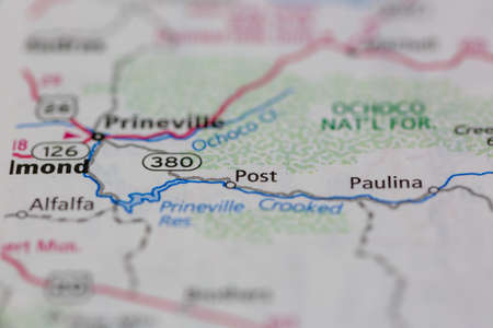 06-28-2021 Portsmouth, Hampshire, UK, Post Oregon USA shown on a Geography map or road mapのeditorial素材