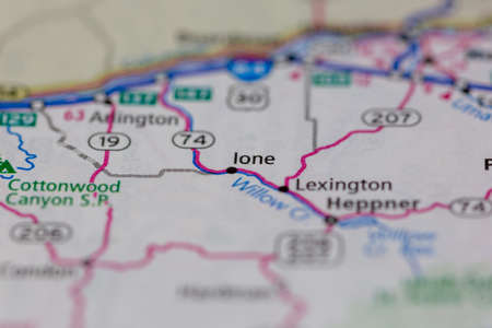 06-28-2021 Portsmouth, Hampshire, UK, Lone Oregon USA shown on a Geography map or road mapのeditorial素材