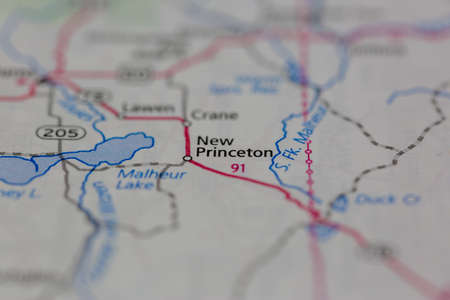 06-28-2021 Portsmouth, Hampshire, UK, New Princeton Oregon USA shown on a Geography map or road mapのeditorial素材
