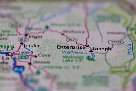06-28-2021 Portsmouth, Hampshire, UK, Enterprise Oregon USA shown on a Geography map or road mapのeditorial素材