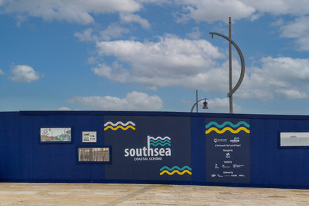 07-07-2021 Portsmouth, Hampshire, UK The Sign at the start of the Southsea Coastal scheme work in Portsmouthのeditorial素材