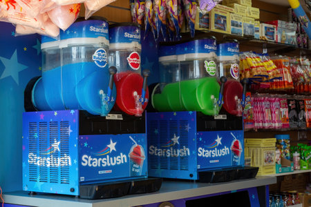 08-04-2021 Portsmouth, Hampshire, UK A Starslush slush puppy or slushie machines on sale at the seasideのeditorial素材