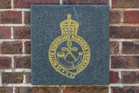 08-24-2021 Portsmouth, Hampshire, UK, The Emblem or crest of the Notts Sherwood Rangers Yeomanry Regiment Who served during D-dayのeditorial素材