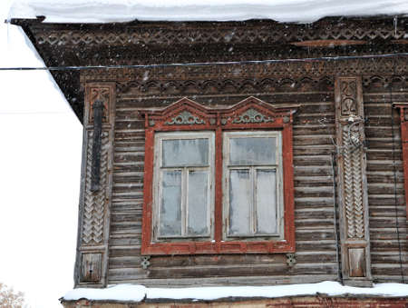 Kazan, Tatarstan, Russia - February 1, 2017. An old wooden house. Volkov Street.のeditorial素材