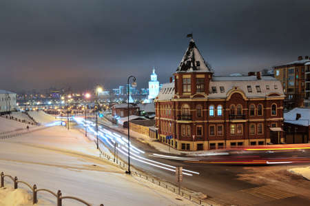 Kazan, Tatarstan, Russia - 7 December, 2017. Crossroads Street Baturin and Karl Marx Street, a beautiful corner house at number 1.のeditorial素材