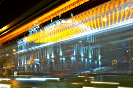 Kazan, Tatarstan, Russia - December 28, 2017. Street with a stream of light from moving cars.Pushkin Street, house 38.のeditorial素材