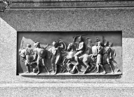 Moscow, Russia - 4 September, 2014. Monument to Minin and Pozharsky. The rear alto-relievo depicts Prince Pozharsky, who drives the Poles from Moscow. Sculptor Ivan Martos.のeditorial素材