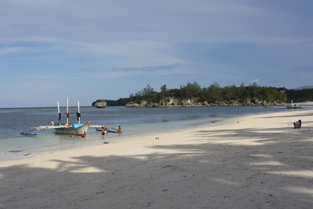 Banca Boat at Berth, Bulabog Beach, Boracay, Philippinesのeditorial素材