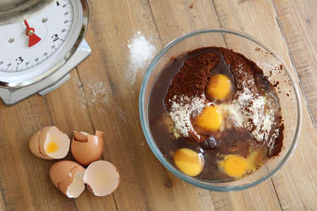 Chocolate cake ingredients ready to be mixedの写真素材