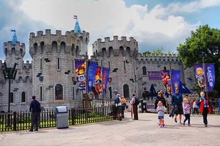 LEGOLAND, WINDSOR, UK - APRIL 30, 2016: Visitors outside the Nexo Knights castle at Legolandのeditorial素材
