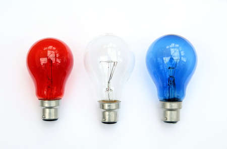 Red white and blue light bulbs in white background - patriotic flag concept