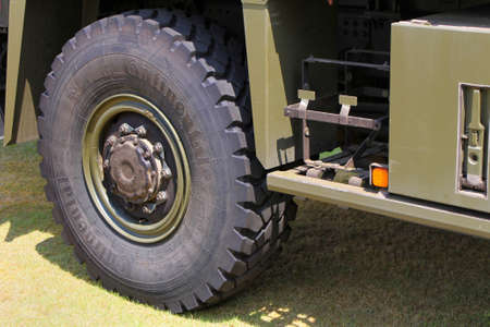 Sandhurst, Surrey, UK - June 18th 2017: Close up of Continental Tyre fitted to British Army MAN...