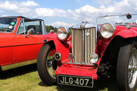 Sandhurst, UK - 18th June 2017: Grille, lights and front bumper of a classic MG TA convertible...