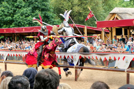 Warwick, UK - July 22 2017: Jousting tournament and medieval re-enactment of the Wars of the Roses at Warwick Castleのeditorial素材
