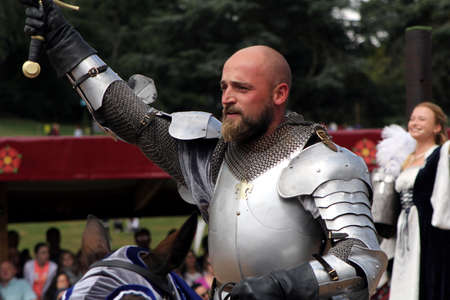Warwick, UK - July 22 2017: Jousting tournament and medieval re-enactment of the Wars of the Roses at Warwick Castleのeditorial素材