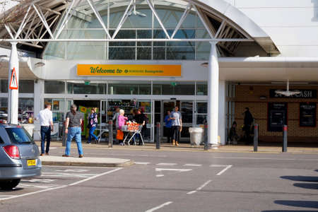Basingstoke, UK - March 9th 2017: Entrance to the Morrisons supermarket. Morrisons is a leading UK...