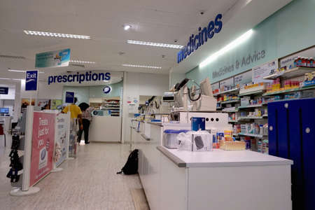 Reading, UK - June 17th 2017: Pharmacy and prescription dispensing section in the Boots the Chemist storeのeditorial素材