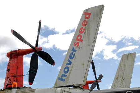 Lee-on-the-Solent, Hampshire, UK - June 10 2017: Propeller and rudders of an SR.N4 Hovercraft at the...