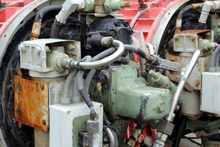 Lee-on-the-Solent, Hampshire, UK - June 10 2017: Close up of one of the turbine engines of an SR.N4 Hovercraft at the Hovercraft Museum in Englandのeditorial素材