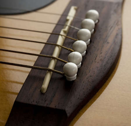 Close up of guitar strings on the bridge