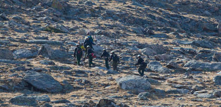 Fire Fighters hike over to the wild fire in Rocky Mountain National Park, Colorado のeditorial素材