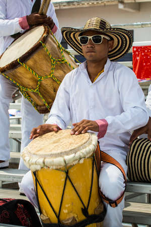 Barranquilla, Colombia - March 1, 2014 - Musicians play traditional samba music in the palcos during the Battalla de Flores, Carnival de Barranquilla.のeditorial素材