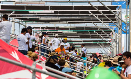 Barranquilla, Colombia - March 1, 2014 - Spectators watch the Battalia de Flores parade during the Carnival de Barranquilla.のeditorial素材