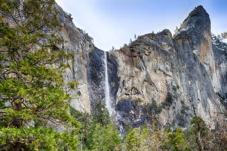 Iconic Bridalveil Falls in the Yosemite Valley. Yosemite National Park, California, USA.