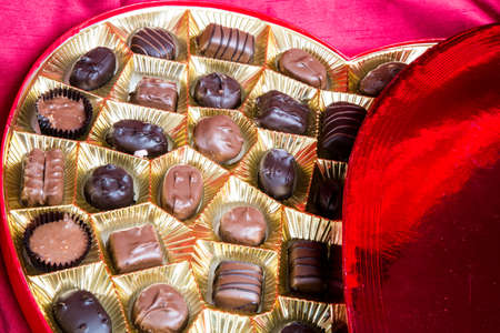 A heart shaped box of Valentine's chocolates.の写真素材