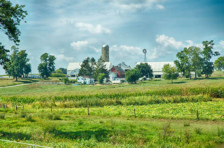 Farms in Amish Country Lancaster, Pennsylvania during the harvest.の写真素材