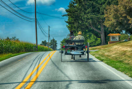 Lancaster, Pennsylvania - September 10, 2016 - An Amish man drives his buggy on a road in rural Pennsylvania.のeditorial素材
