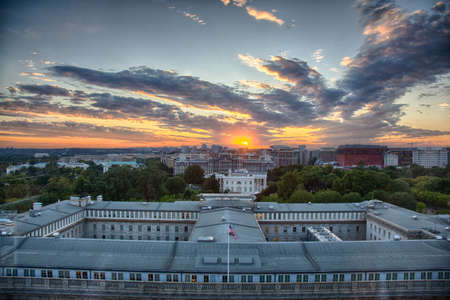 September 12, 2017, Washington, DC, USA: The US Treasury  building, White House, and Eisenhower Executive Office building at sunset as seen from the roof top of a near by building.のeditorial素材