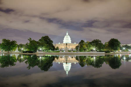 September 12, 2017, Washington, DC, USA: The United States Capital at night during the Trump Administration.のeditorial素材