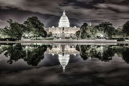 September 12, 2017, Washington, DC, USA: The United States Capital at night during the Trump Administration.のeditorial素材