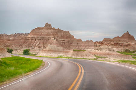 Badlands National Park in South Dakota is full of awe inspiring landscapes and stark geologic formations.の写真素材