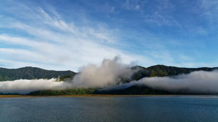 Aotearoa, Land of the long white cloud, view from Havelock in the Marlborough Sounds, New Zealand.の写真素材