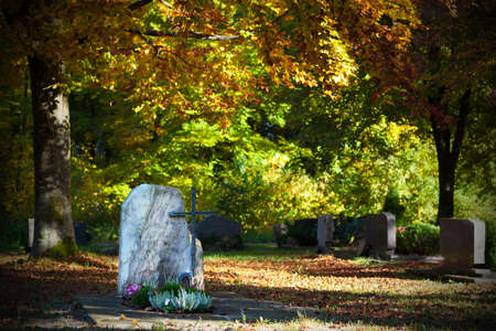 Cemetery in autumn colors in Heidenheim, Germany の写真素材
