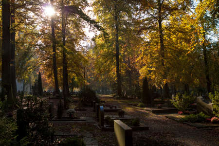 Cemetery in autumn colors in Heidenheim, Germany の写真素材