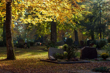 Cemetery in autumn colors in Heidenheim, Germany の写真素材
