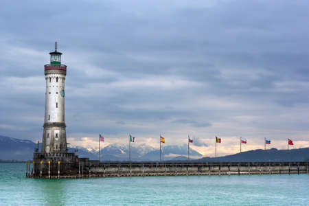 Lighthouse of Lindau at evening at Lake Constance  Bodensee , Germany