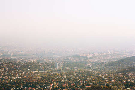 Panoramic, bird's eye view of Budapest, capital city of Hungary, Europe - with lots of copy space.の写真素材