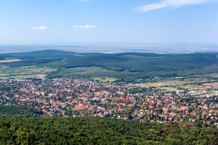 Panoramic, bird's eye view of Budakeszi, Hungary - with lots of copy space.の写真素材