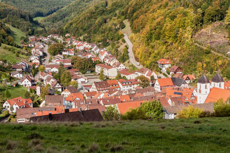 Bird's eye view of Wiesensteig (Baden-Wurttemberg, Germany).の写真素材