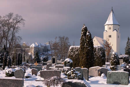 Totenberg cemetery and the Peterskirche in Heidenheim an der Brenz (Baden-Wurttemberg, Germany) in...
