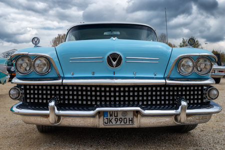 NORDLINGEN, GERMANY - APRIL 29, 2017: Buick Special oldtimer car at the MotoTechnika oldtimer meeting on April 29, 2017 in Nordlingen, Germany. Front view.のeditorial素材