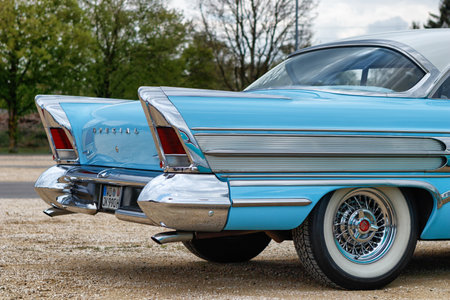 NORDLINGEN, GERMANY - APRIL 29, 2017: Buick Special oldtimer car at the MotoTechnika oldtimer meeting on April 29, 2017 in Nordlingen, Germany. Rear side view.のeditorial素材