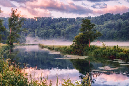 Early morning impression at the Brenz river in the Eselsburger Valley (Eselsburger Tal) near...